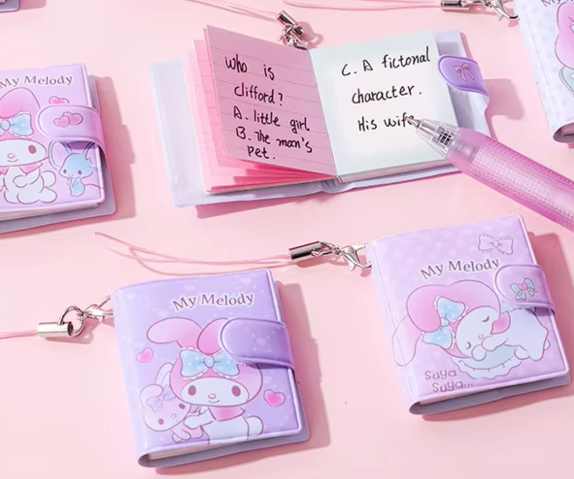 Sanrio My Melody Keychain Vinyl cover Note Charm 2pcs Little Note Stationery 4cm 1.5inch Pastel Blue and Pastel Purple (Authentic, Original, Genuine, Licensed, official)