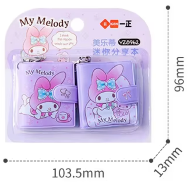 Sanrio My Melody Keychain Vinyl cover Note Charm 2pcs Little Note Stationery 4cm 1.5inch Pastel Blue and Pastel Purple (Authentic, Original, Genuine, Licensed, official)