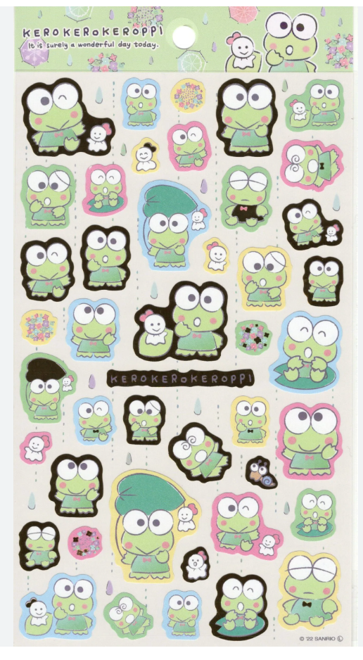 Sanrio Keroppi Sheet Sticker Stationery 20cm 8inch Various colors (Authentic, Original, Genuine, Licensed, official)