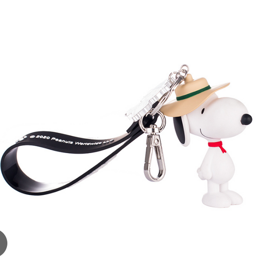 Peanuts Snoopy Summer Hat  Figure Keychain 8cm 3.5inch White, Light Brown and Black (Authentic, Original, Genuine, Licensed, official)