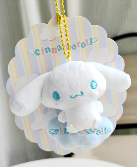 Sanrio Cinnamoroll Cloud with brooch metal fittings Plush Charm Keychain 10cm 4inch White and Sky Blue (Authentic, Original, Genuine, Licensed, official)