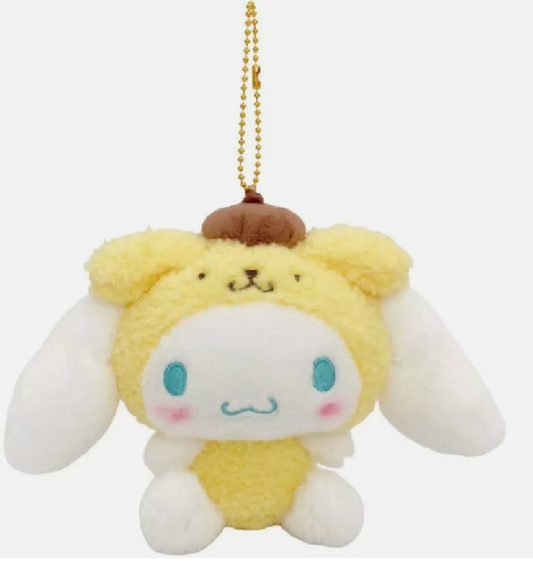 Sanrio Cinnamoroll in Pompompurin costume Plush Charm Keychain 12cm 5inch White and Yellow(Authentic, Original, Genuine, Licensed, official)