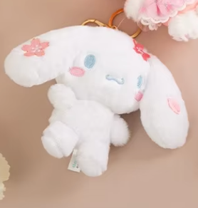 Sanrio Cinnamoroll Sakura Cherry blossom petals Plush Charm Keychain 12cm 5inch White and Sakura Pink (Authentic, Original, Genuine, Licensed, official)