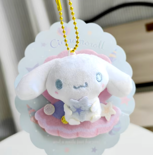 Sanrio Cinnamoroll Shell with Brooch metal fittings	Plush Charm	Keychain 10cm 4inch Various colors	(Authentic, Original, Genuine, Licensed, official)