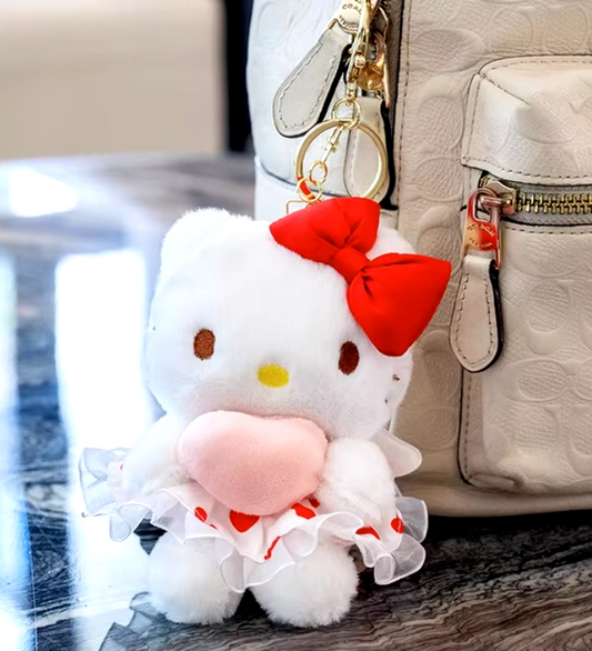 Sanrio Hello Kitty Heart Dress Plush Charm Keychain 12cm 5inch White and Red (Authentic, Original, Genuine, Licensed, official)