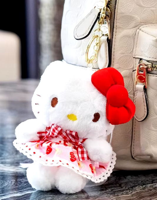 Sanrio Hello Kitty Plaid Red Dress Plush Charm Keychain 12cm 5inch White and Red (Authentic, Original, Genuine, Licensed, official)