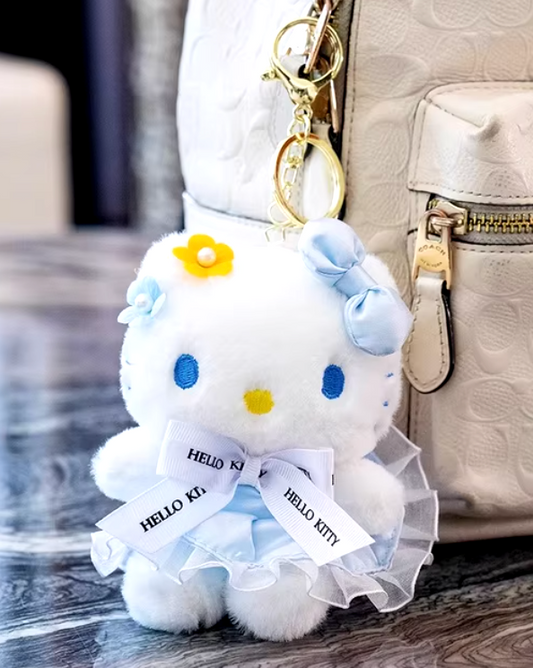 Sanrio Hello Kitty Pure Blue Dress Plush Charm Keychain 12cm 5inch White and Clean Blue (Authentic, Original, Genuine, Licensed, official)