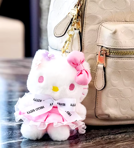 Sanrio Hello Kitty Pure Pink Dress Plush Charm Keychain 12cm 5inch White and Clean Pink (Authentic, Original, Genuine, Licensed, official)