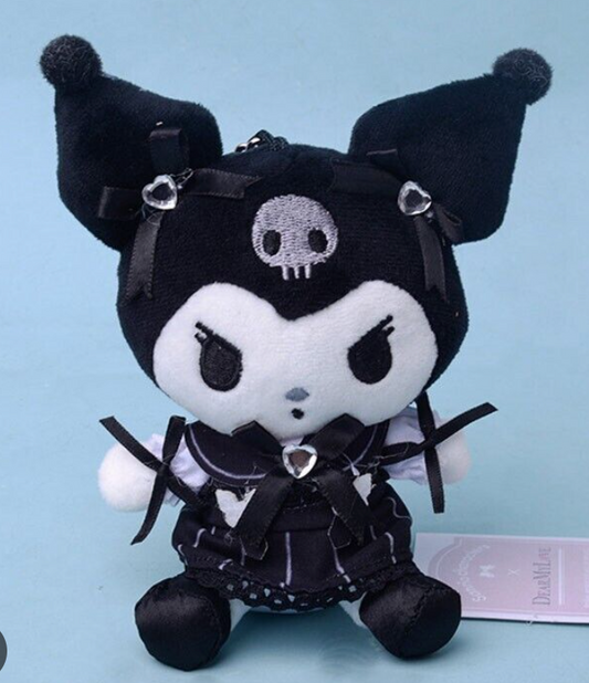 Sanrio Kuromi Goth Rock Style Plush Charm Keychain 12cm 5inch Black and White (Authentic, Original, Genuine, Licensed, official)