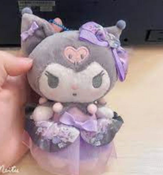 Sanrio Kuromi Nice Dress Plush Charm Keychain 12cm 5inch Gray and Purple (Authentic, Original, Genuine, Licensed, official)