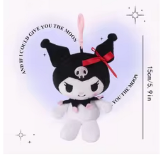 Sanrio Kuromi Original Style Plastic Keychain Pink Clip Plush Charm Keychain 12cm 5inch Black, White and Red (Authentic, Original, Genuine, Licensed, official)