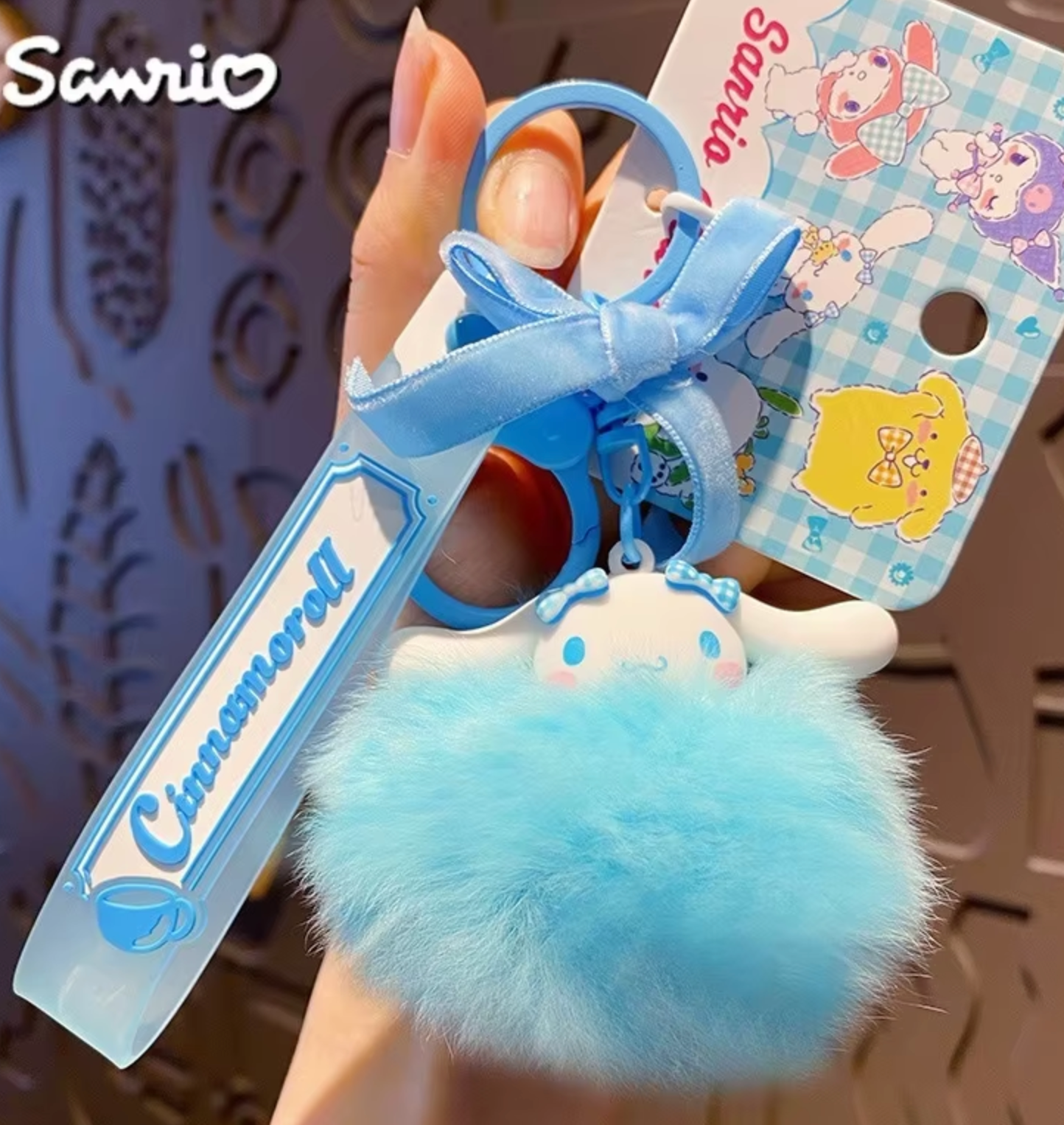 Sanrio Cinamoroll Fur Bonbon Blue Figure Keychain 5cm 2inch Light Blue (Authentic, Original, Genuine, Licensed, official)