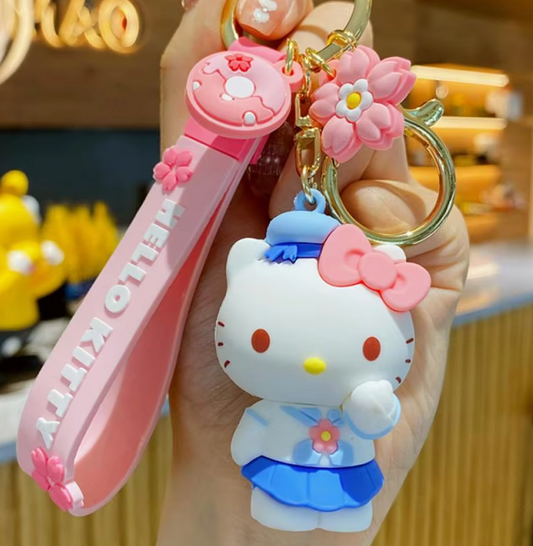 Sanrio Hello Kitty Sakura Figure Keychain 6cm 2.5inch Soft Pink and Soft Blue (Authentic, Original, Genuine, Licensed, official)