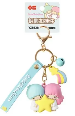 Sanrio Little Twin Stars Kiki Lala Figure Keychain 5cm 2inch Pink, light blue and white (Authentic, Original, Genuine, Licensed, official)