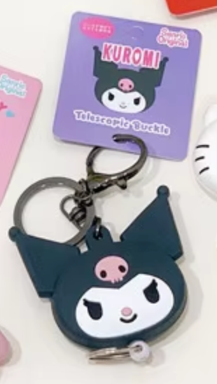 Sanrio Kuromi Key Reel Key Bak Rubber Keychain 5cm 2inch Black and Purple (Authentic, Original, Genuine, Licensed, official)