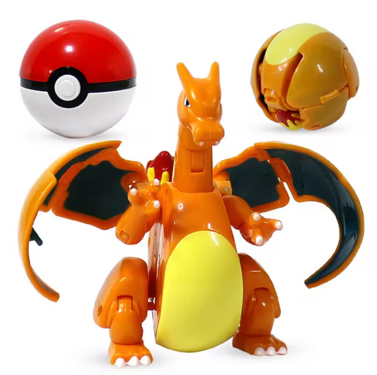 Anime Pokemon Charizard with Pokemon ball Assembly type Figure 10cm 4inch Orange Various colors(Authentic, Original, Genuine, Licensed, official)