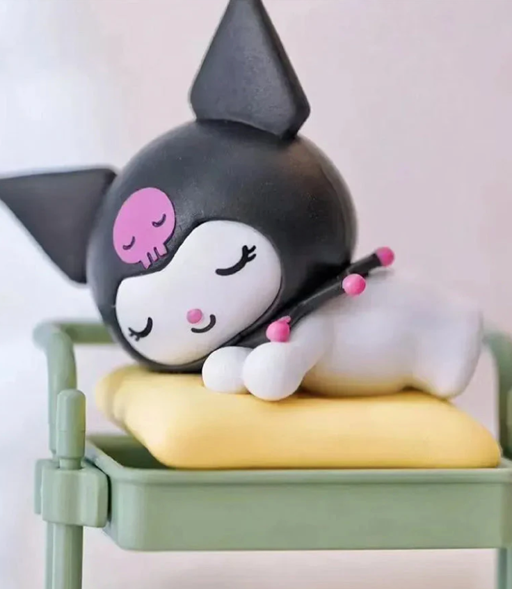 Sanrio Kuromi Sleepy Sleeping Open Bag Mini Figure 2cm 1inch Yellow, Black, White, Pink (Authentic, Original, Genuine, Licensed, official)