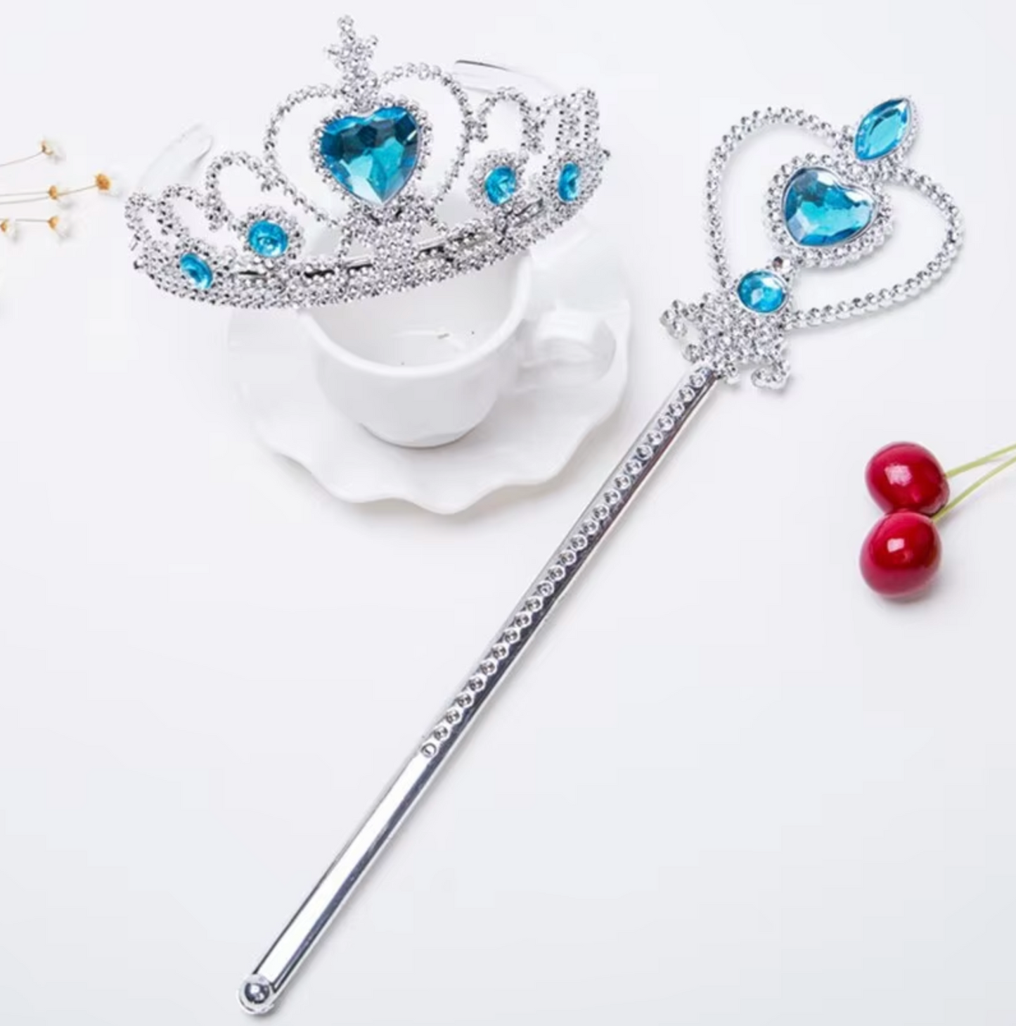 No name Birthday Tiara and Cane set Blue  hair band Accessories 30cm 12inch Silver and Light Blue (Authentic, Original, Genuine, Licensed, official)