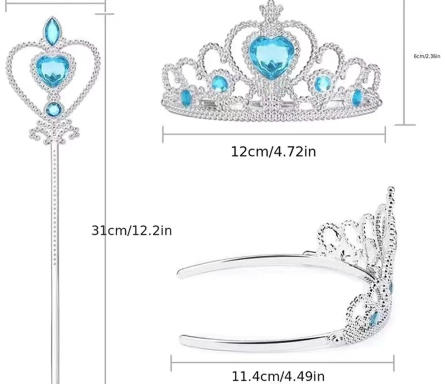 No name Birthday Tiara and Cane set Blue  hair band Accessories 30cm 12inch Silver and Light Blue (Authentic, Original, Genuine, Licensed, official)