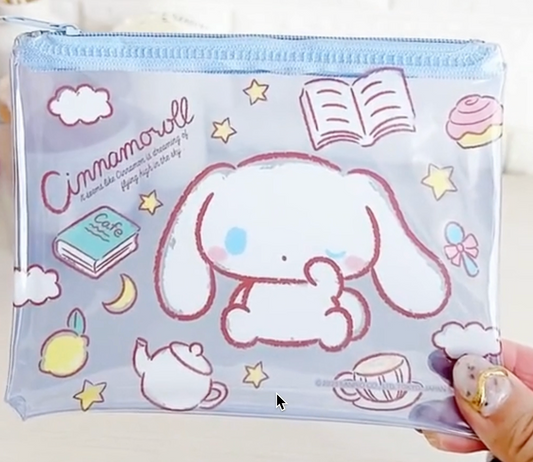 Sanrio Cinnamoroll Sleeping Flat Purse Pouch 15cm 6inch Transparent Blue (Authentic, Original, Genuine, Licensed, official)