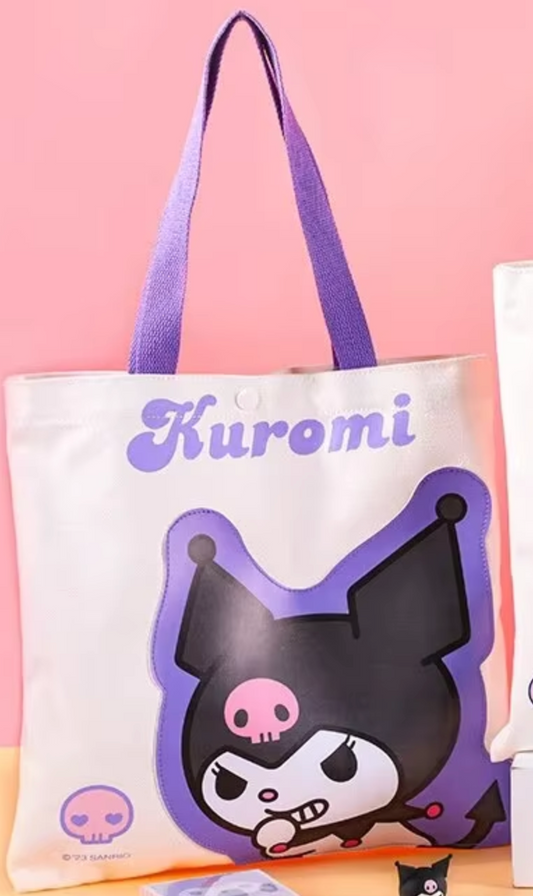 Sanrio Kuromi Tote Bag Flat Bag Tote Bag 30cm 12inch Purple and White(Authentic, Original, Genuine, Licensed, official)