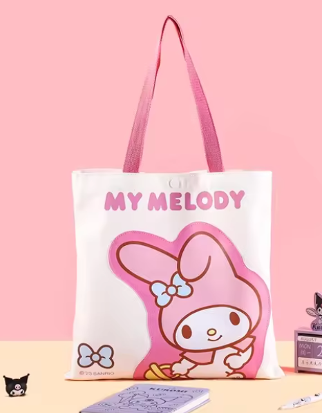 Sanrio My Melody Tote Bag Flat Bag Tote Bag 30cm 12inch Pink and White (Authentic, Original, Genuine, Licensed, official)