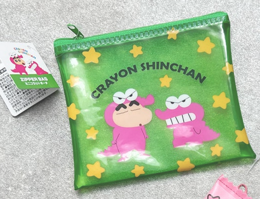 Anime Crayon Shin-chan on Waniyama-san costume Flat Purse Pouch 15cm 6inch Transparent Green (Authentic, Original, Genuine, Licensed, official)