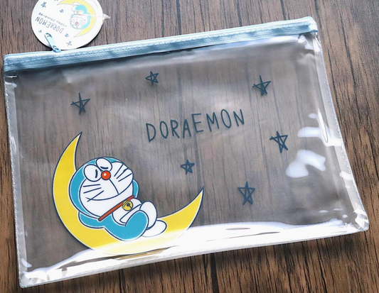 Anime Doraemon Sleeping Flat Purse Pouch 26cm 10inch Transparent Light blue(Authentic, Original, Genuine, Licensed, official)