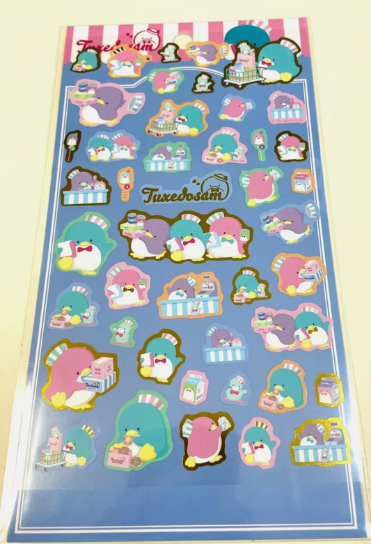 Sanrio TuxedoSam Sheet Sticker Stationery 20cm 8inch Various colors (Authentic, Original, Genuine, Licensed, official) Plastic Paper