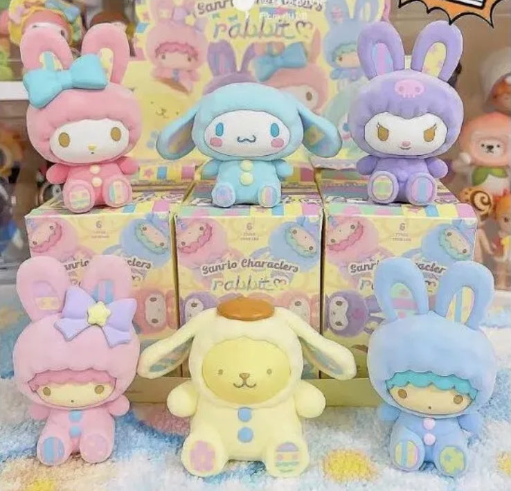 Sanrio Easter Bunny Kuromi Cinnamoroll My melody Little Twin stars Pompompurin Flocked Figure Blind Box 1 Box(Authentic, Original, Genuine, Licensed, official)