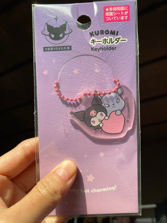 Sanrio Kuromi and Baku Acrylic Keychain 5cm 2inch Transparent, Pink, Purple (Authentic, Original, Genuine, Licensed, official) Plastic and Chain